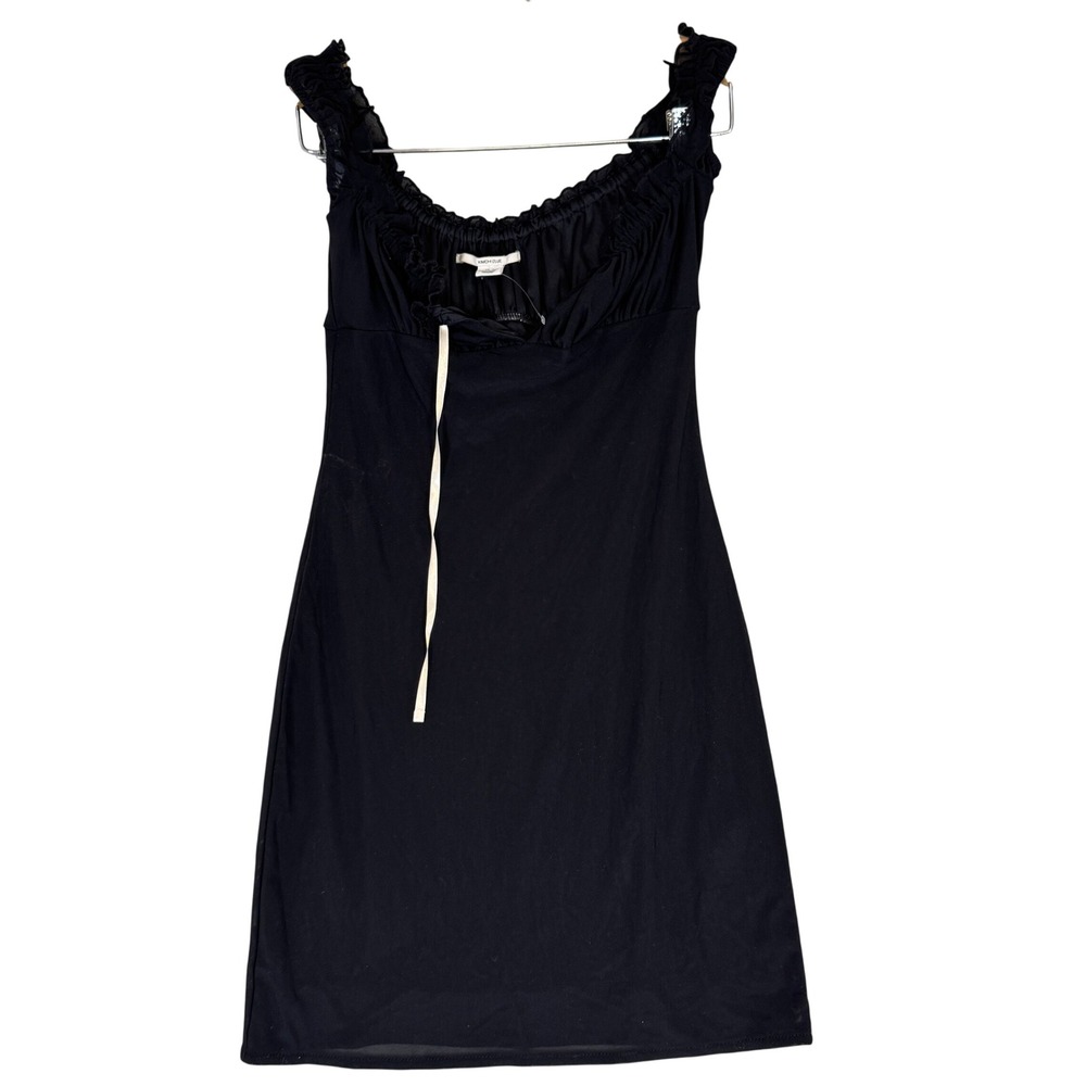 Kimchi Blue Black Mesh Ruffle Milkmaid Mini Dress XS Coquette Romantic